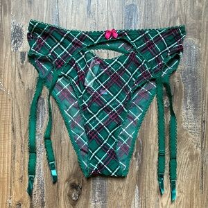 Adore Me Green Plaid Sheer High Waisted Panties with Garter Straps